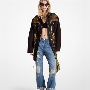 MICHAEL Michael Kors Sequined Camouflage Stretch Cotton Anorak Jacket | NWT